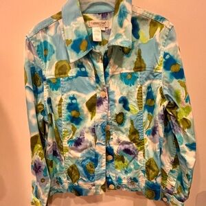 Coldwater Creek Blue & Green Floral Jacket, Size L